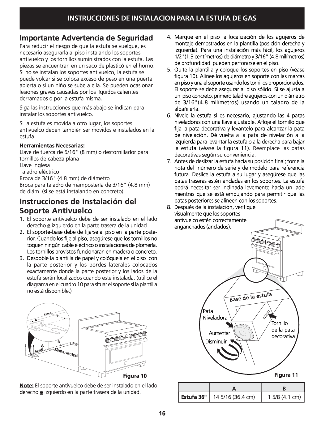 Electrolux 318201778 Importante Advertencia de Seguridad, Herramientas Necesarias, Figura, Estufa, 14 5/16 36.4 cm 