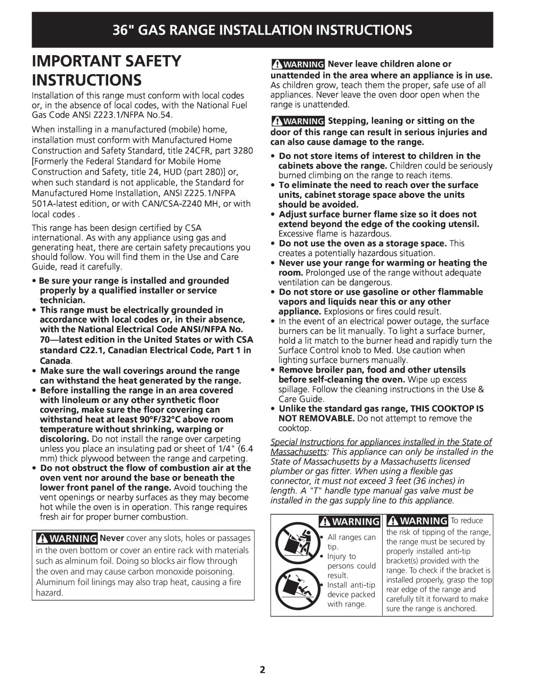 Electrolux 318201778 installation instructions Important Safety Instructions, Gas Range Installation Instructions 