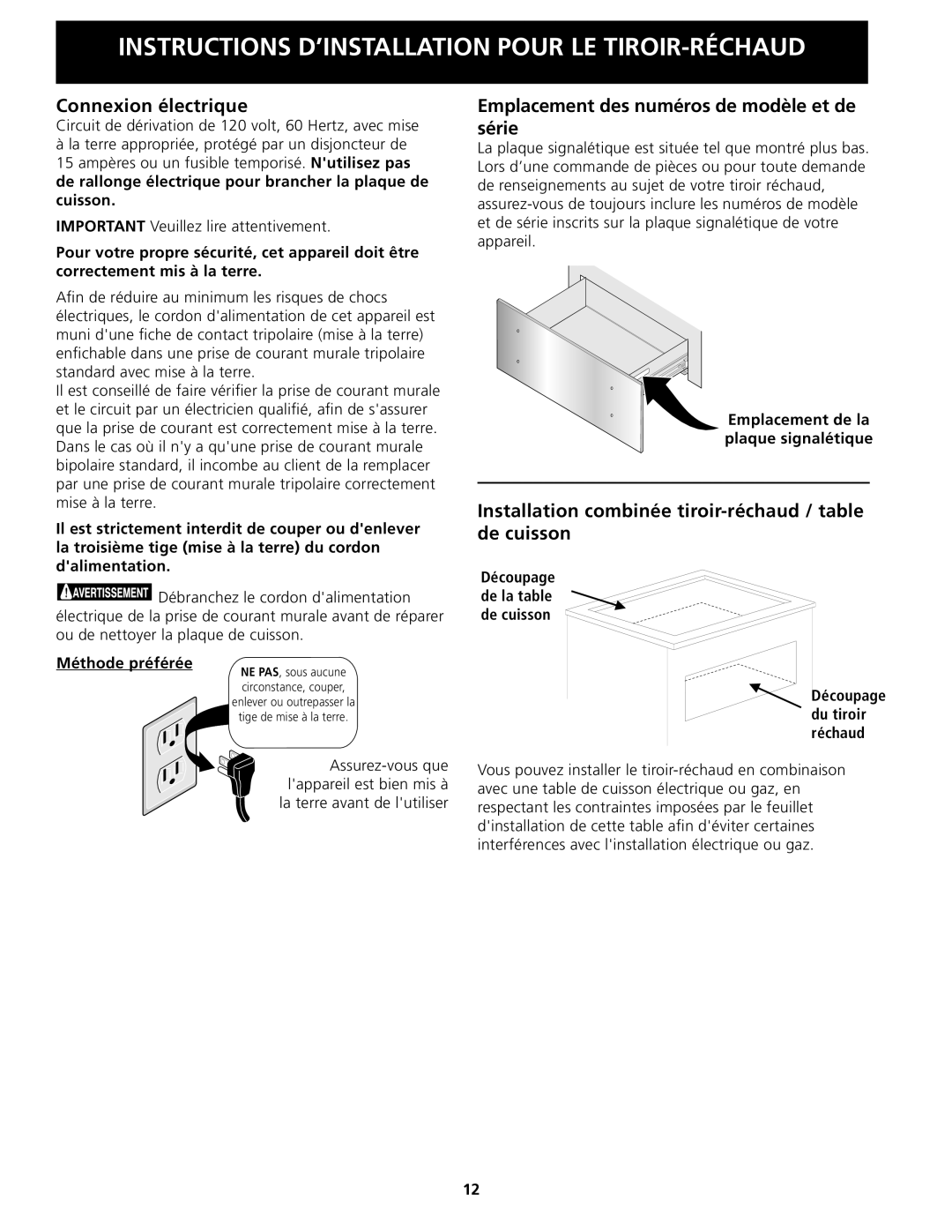 Electrolux 318201808 Connexion électrique, Emplacement des numéros de modèle et de série, Méthode préférée 