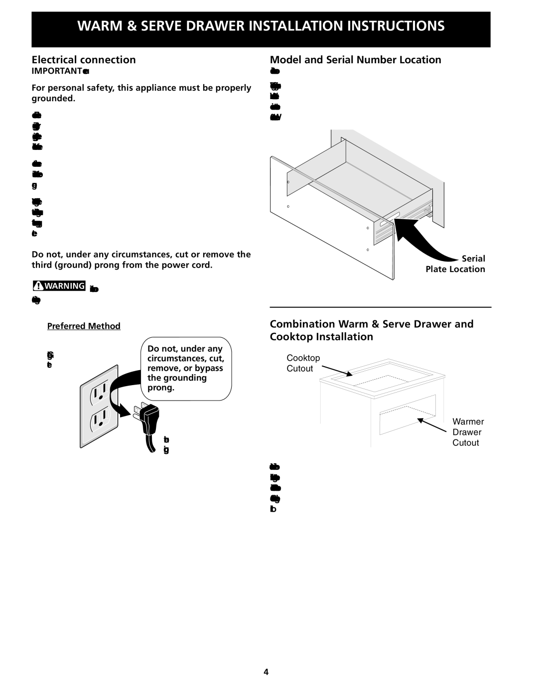 Electrolux 318201808 Electrical connection, Model and Serial Number Location, Serial Plate Location Preferred Method 