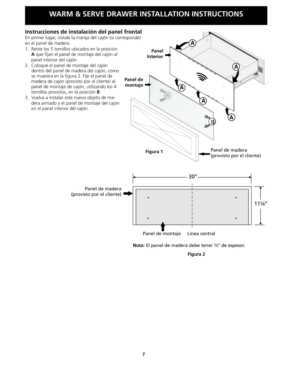 Electrolux 318201808 installation instructions Instrucciones de instalación del panel frontal, Panel, Interior, Montaje 