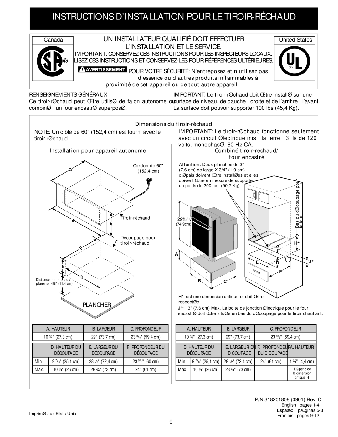 Electrolux 318201808 installation instructions Proximité de cet appareil ou de tout autre appareil, Renseignements généraux 