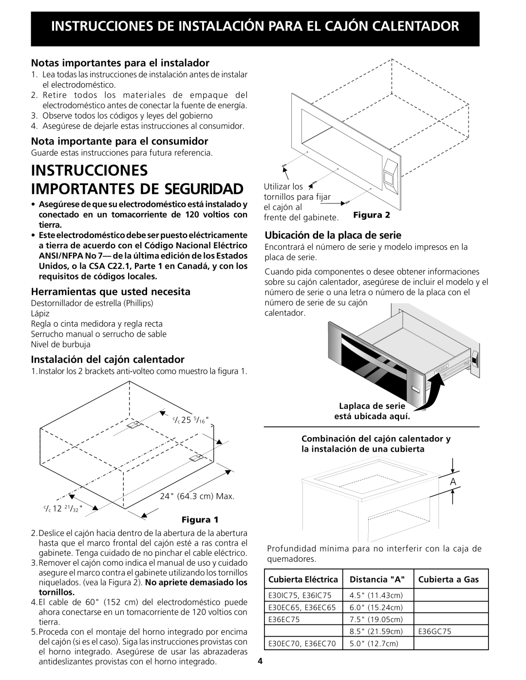 Electrolux 318201811 installation instructions Notas importantes para el instalador, Nota importante para el consumidor 