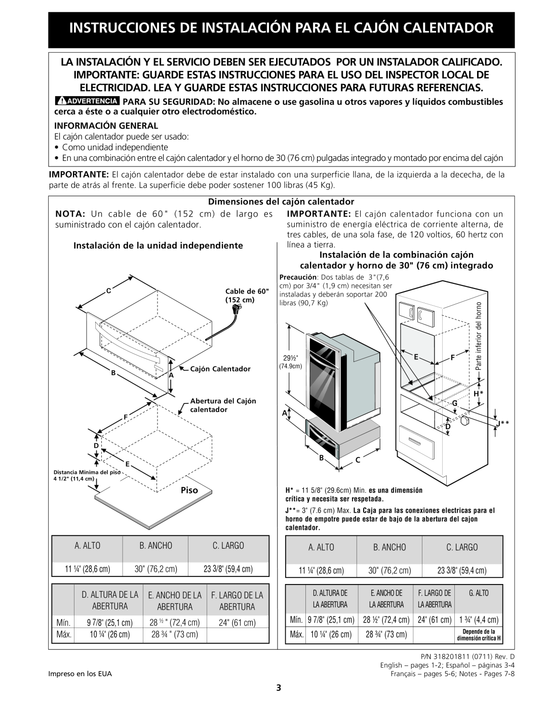 Electrolux 318201811 Instrucciones De Instalación Para El Cajón Calentador, Información General, Piso 