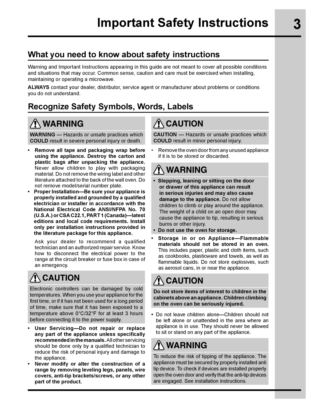 Electrolux 318205134 manual Important Safety Instructions, What you need to know about safety instructions 