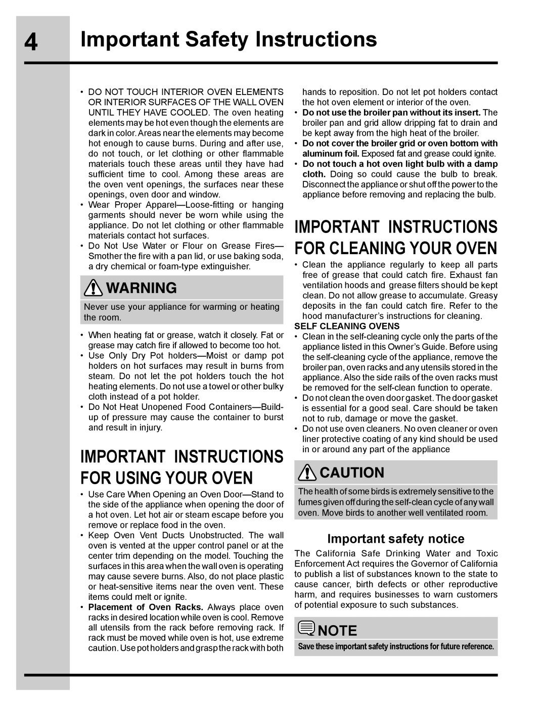 Electrolux 318205134 manual Important Instructions for Using Your Oven, Important safety notice 