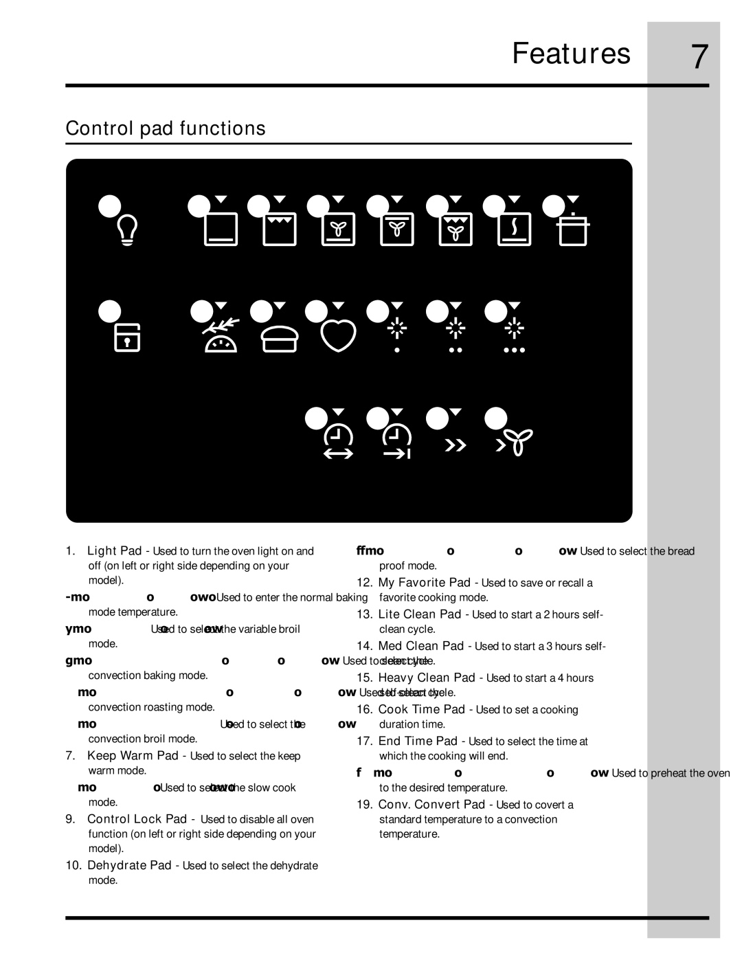 Electrolux 318205134 manual Control pad functions, 10 11 12 13 14 