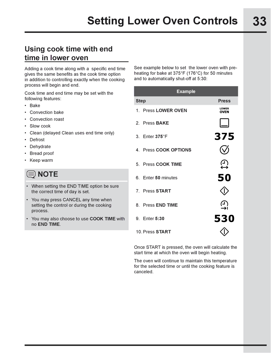 Electrolux 318205319 manual Using cook time with end time in lower oven 