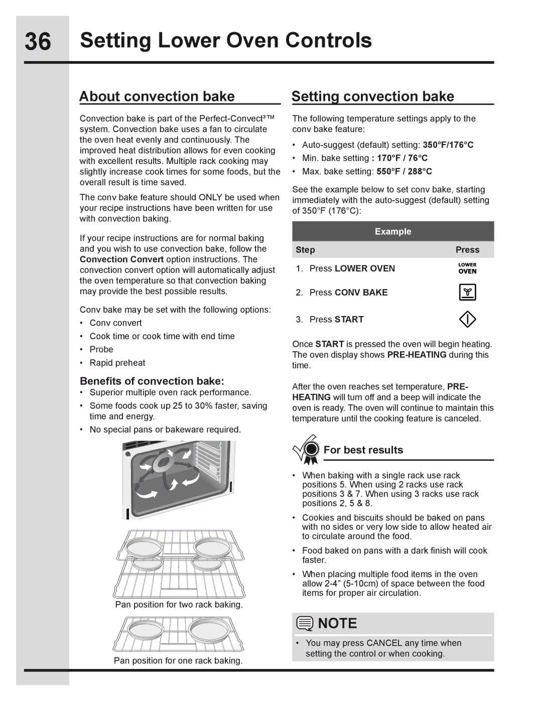 Electrolux 318205319 manual About convection bake, Setting convection bake, Benefits of convection bake 