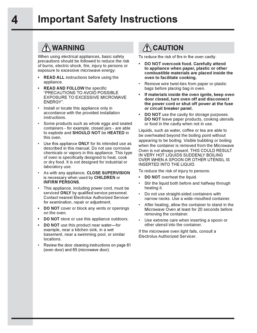 Electrolux 318205319 manual Read and follow the specific, Infirm Persons 