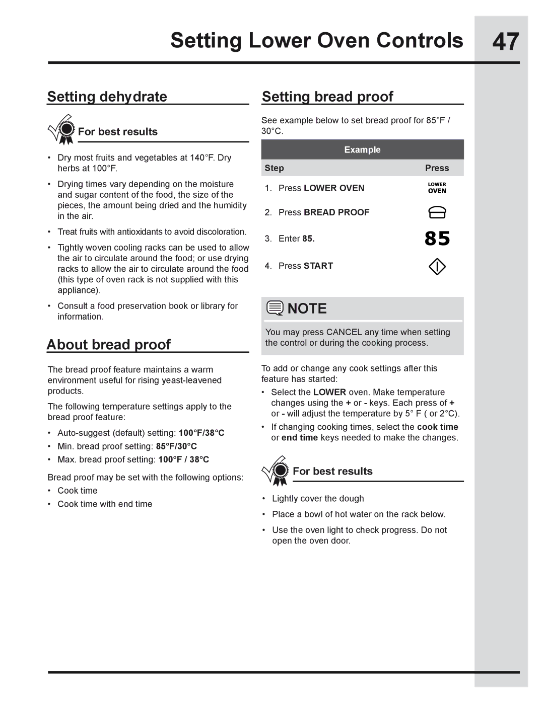 Electrolux 318205319 manual About bread proof, Setting bread proof, Step Press Press Lower Oven Press Bread Proof 