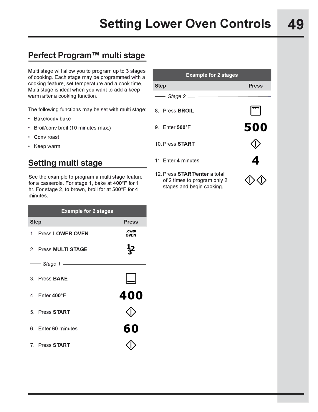 Electrolux 318205319 manual Perfect Program multi stage, Setting multi stage, Example for 2 stages 