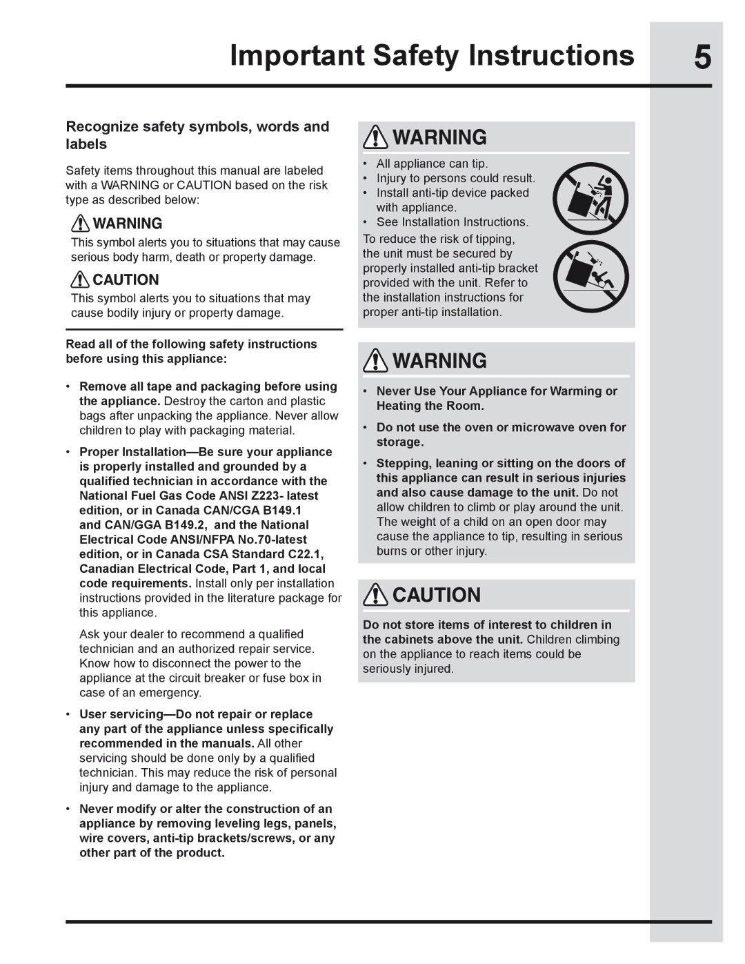 Electrolux 318205319 manual Recognize safety symbols, words and labels 