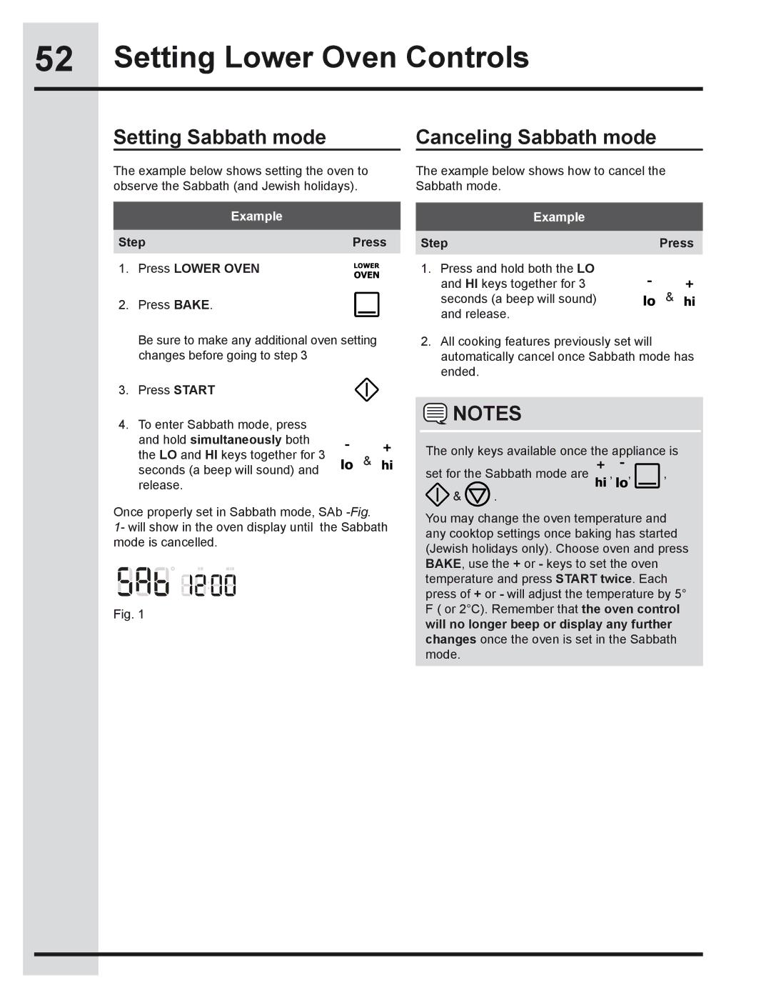 Electrolux 318205319 manual Setting Sabbath mode, Canceling Sabbath mode 