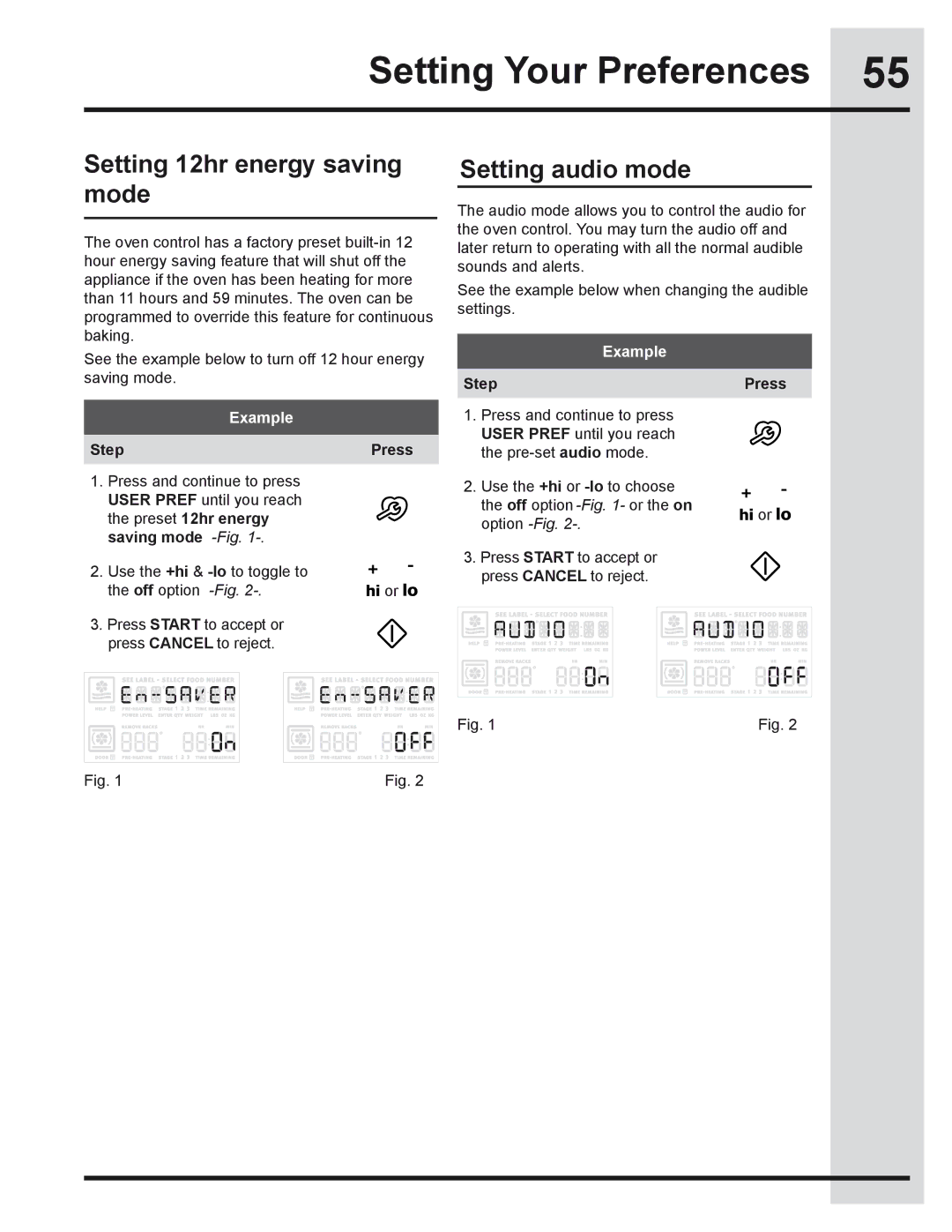 Electrolux 318205319 manual Setting 12hr energy saving mode, Setting audio mode 