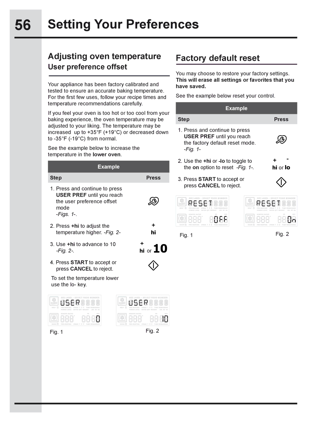 Electrolux 318205319 manual Adjusting oven temperature, Factory default reset 