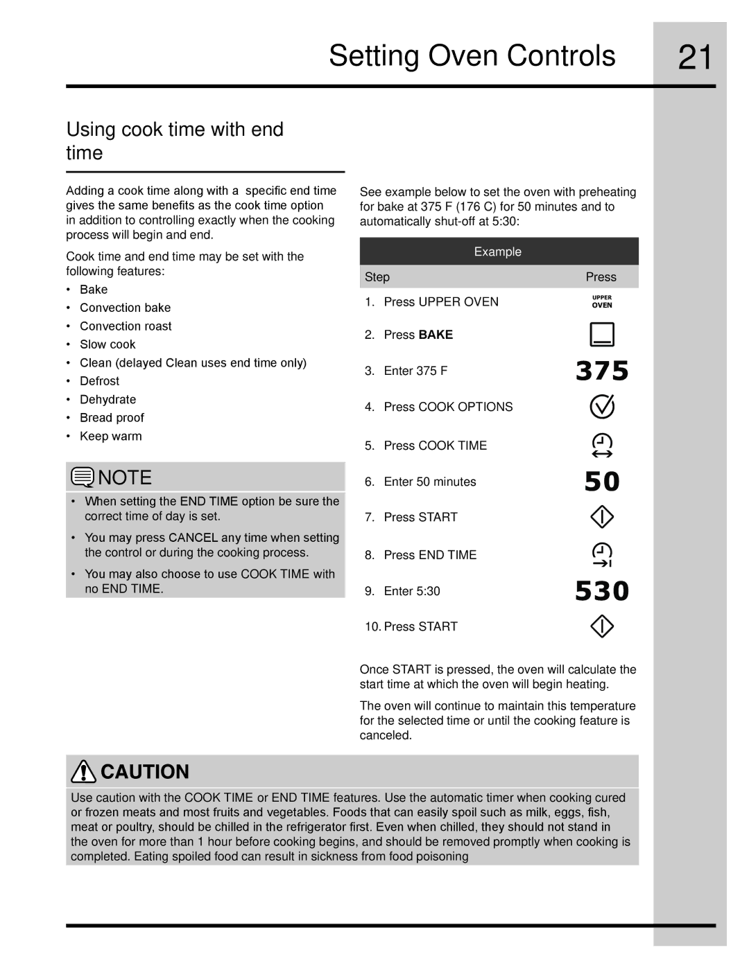 Electrolux 318205832 manual Using cook time with end time, Press Cook Options 