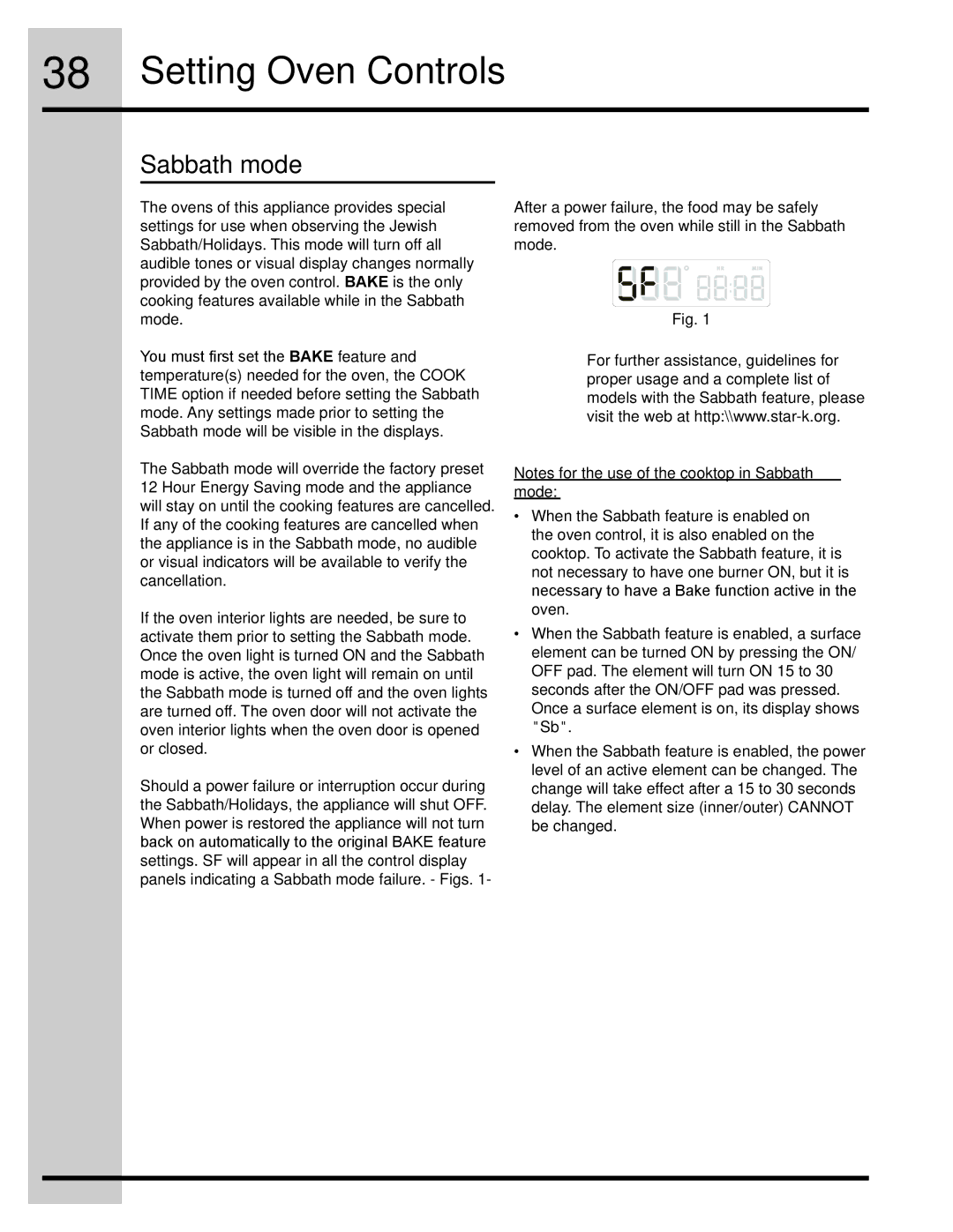 Electrolux 318205832 manual Sabbath mode 