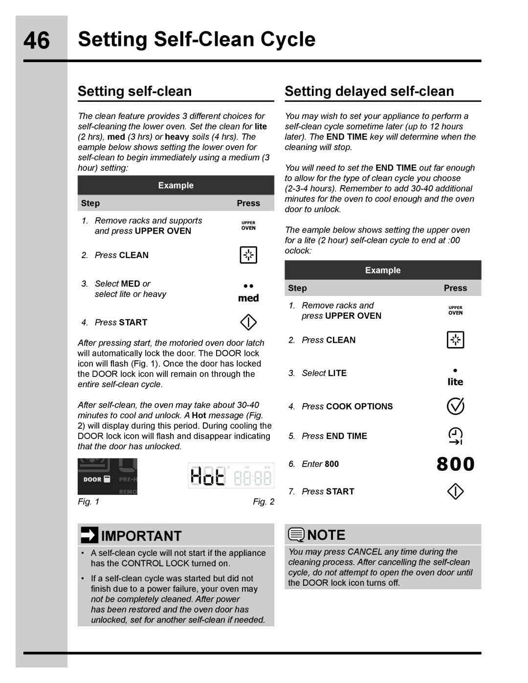 Electrolux 318205832 manual Setting self-clean, Setting delayed self-clean, Step Press Remove racks 