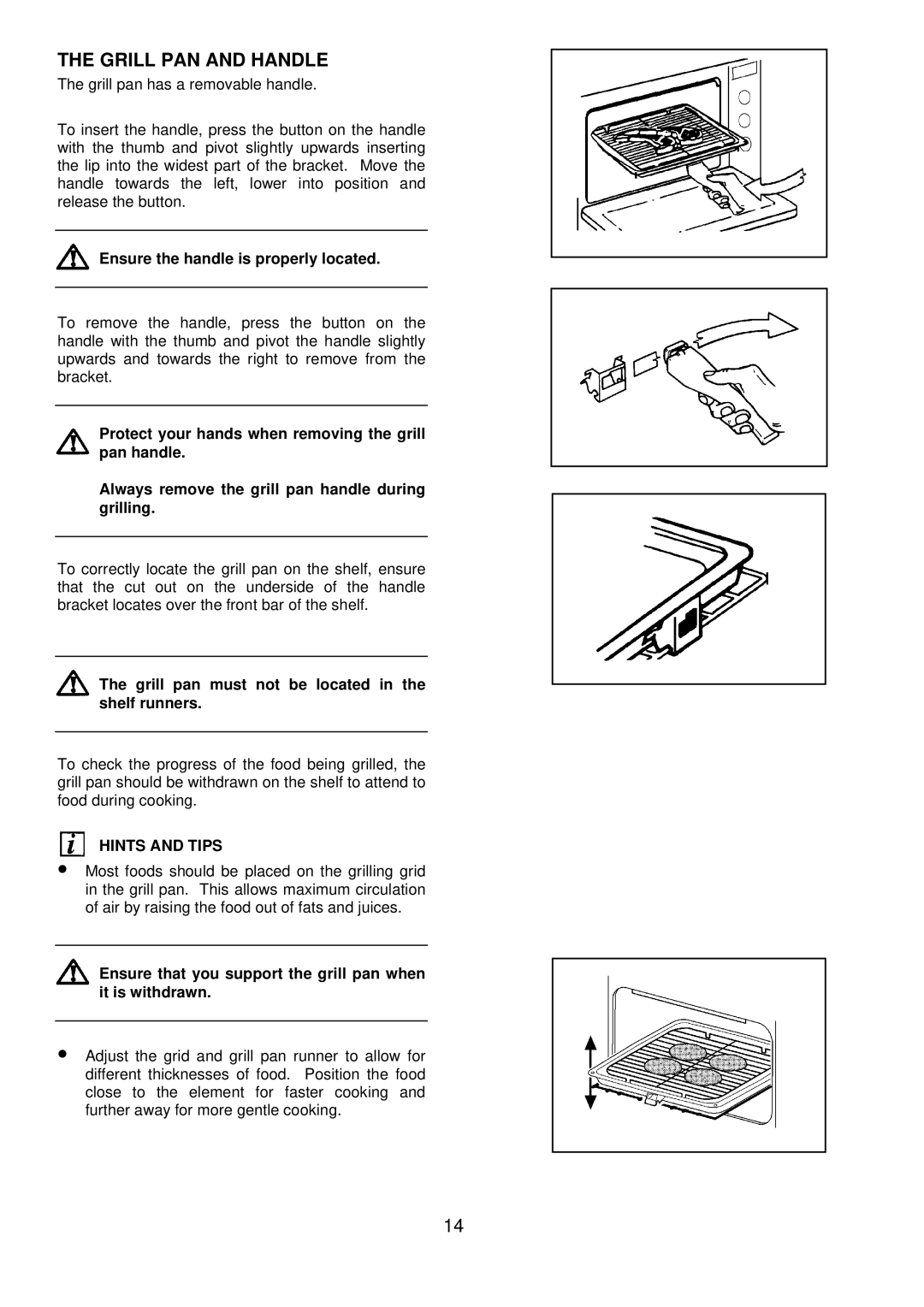 Electrolux 3210 BU installation instructions Grill PAN and Handle, Ensure the handle is properly located 