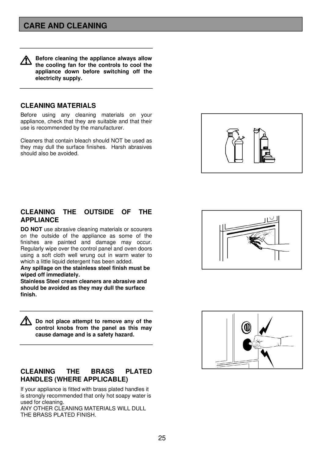 Electrolux 3210 BU installation instructions Care and Cleaning, Cleaning Materials, Cleaning the Outside of the Appliance 