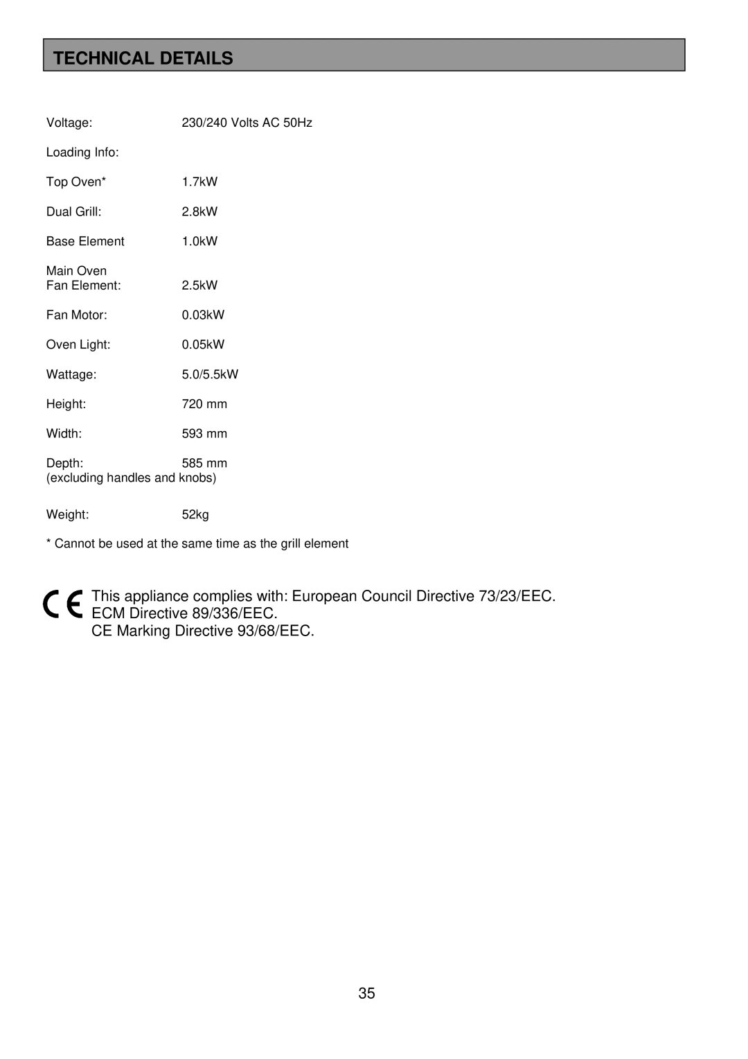 Electrolux 3210 BU installation instructions Technical Details 