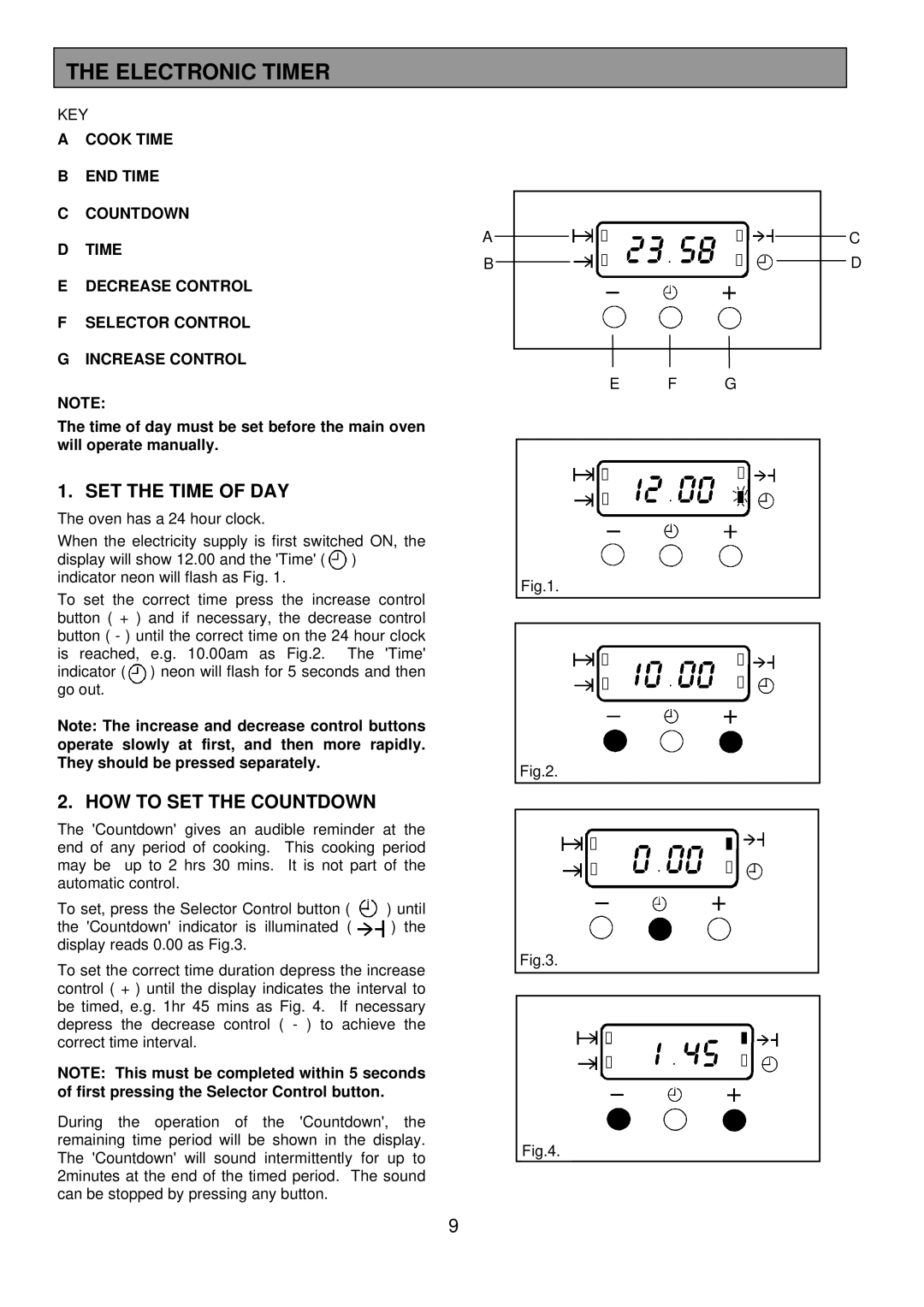 Electrolux 3210 BU installation instructions Electronic Timer, SET the Time of DAY, HOW to SET the Countdown 