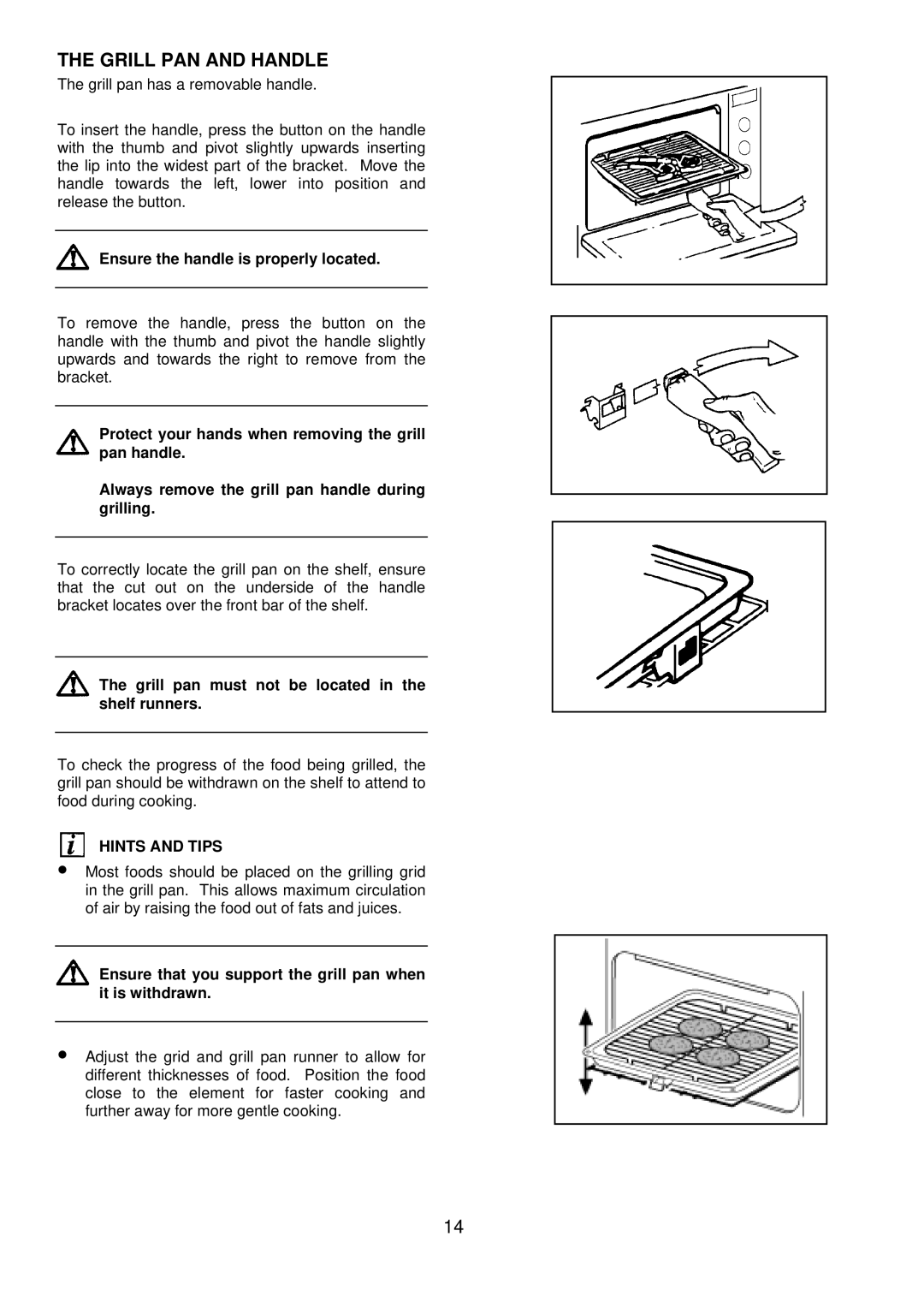 Electrolux 3210 BU installation instructions Grill PAN and Handle, Ensure the handle is properly located 