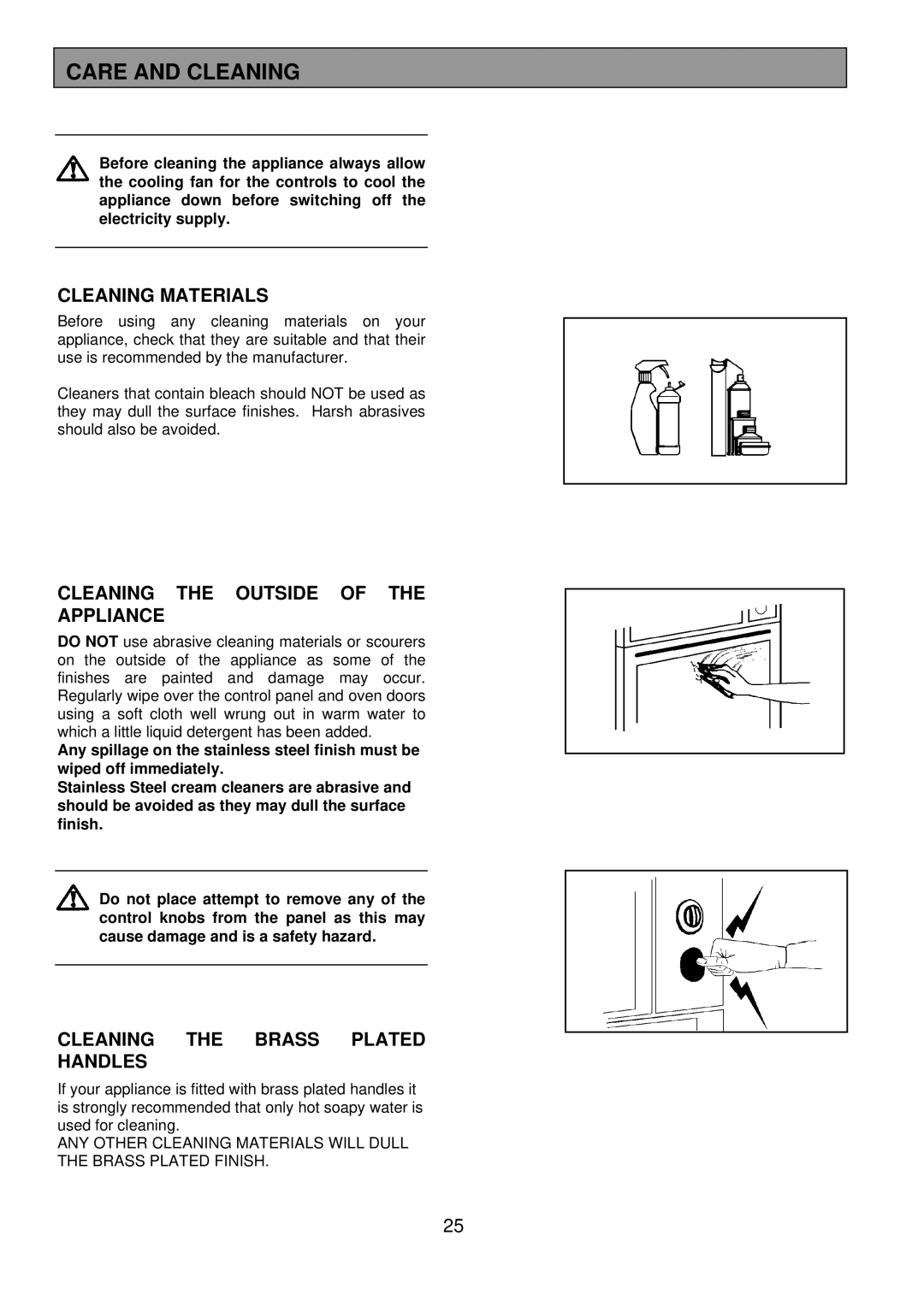 Electrolux 3210 BU installation instructions Care and Cleaning, Cleaning Materials, Cleaning the Outside of the Appliance 