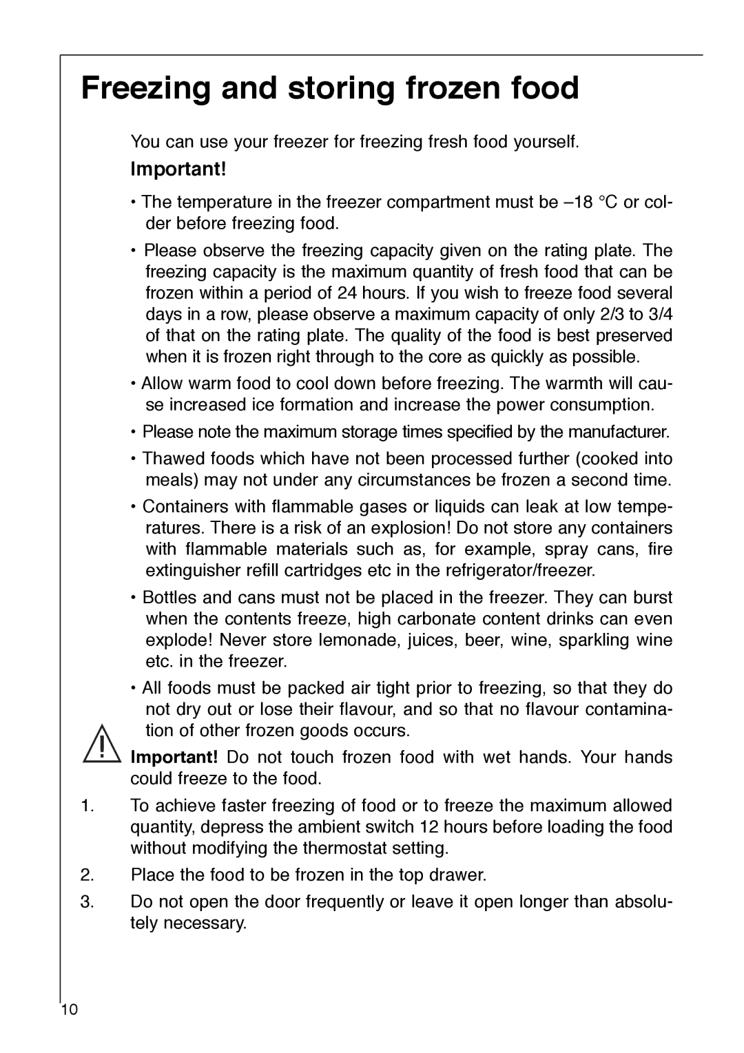 Electrolux 3232-5 KG operating instructions Freezing and storing frozen food 