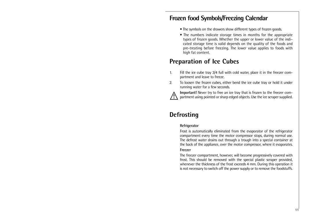 Electrolux 3250-6KG Frozen food Symbols/Freezing Calendar, Preparation of Ice Cubes, Defrosting, Refrigerator, Freezer 