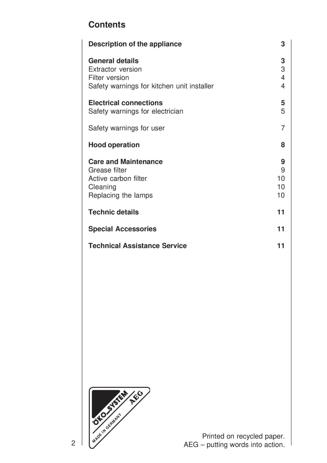 Electrolux 335 D operating instructions Contents 