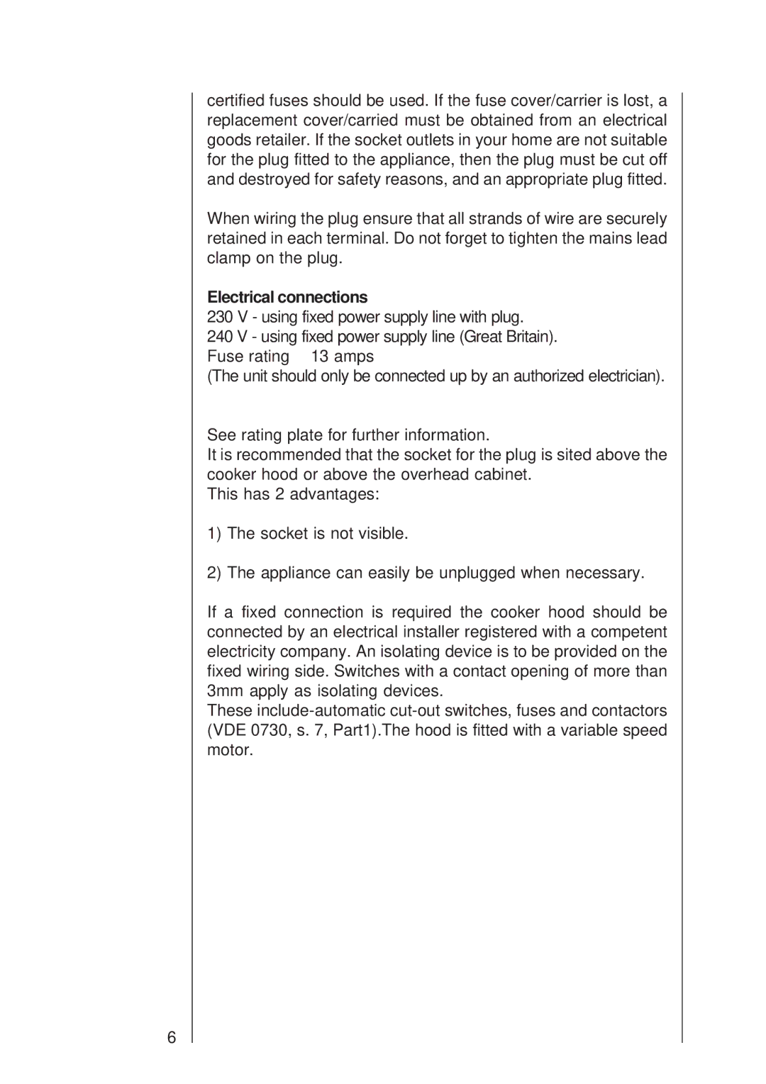 Electrolux 335 D operating instructions Electrical connections 