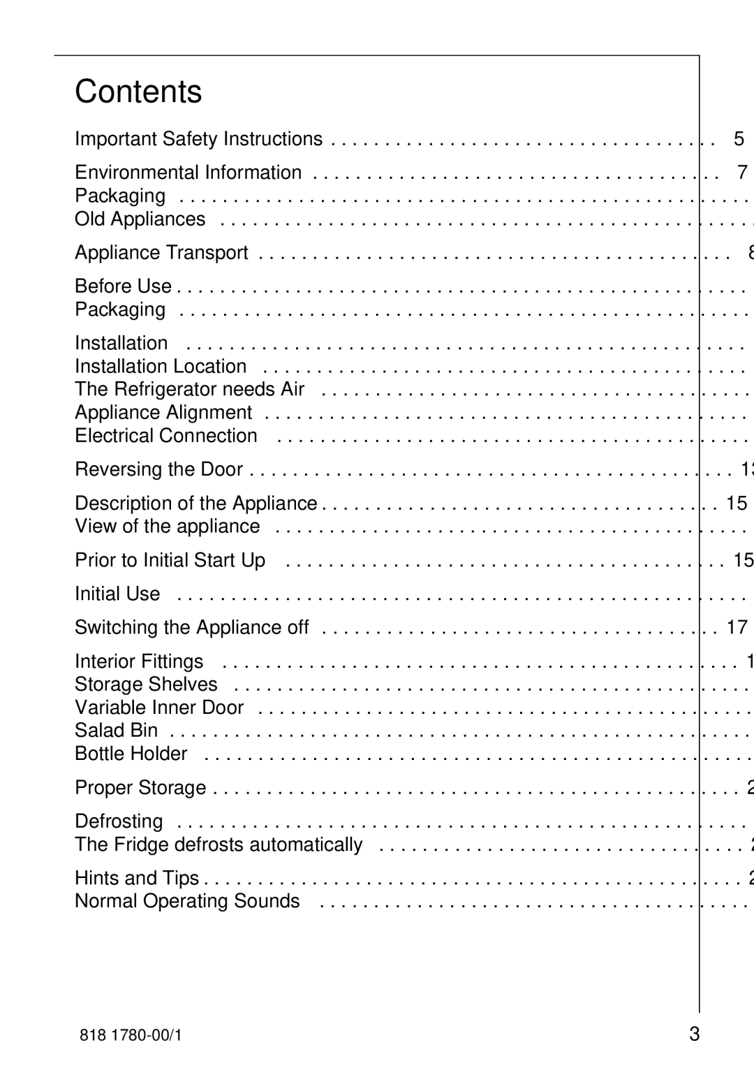 Electrolux 3350-6 KA operating instructions Contents 