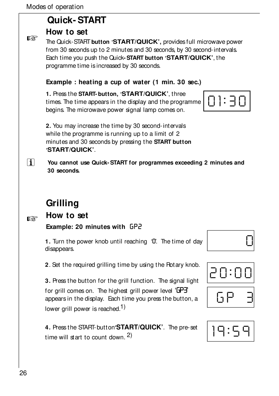 Electrolux 343 E, 343 U manual How to set, Example 20 minutes with G P, Example heating a cup of water 1 min sec 