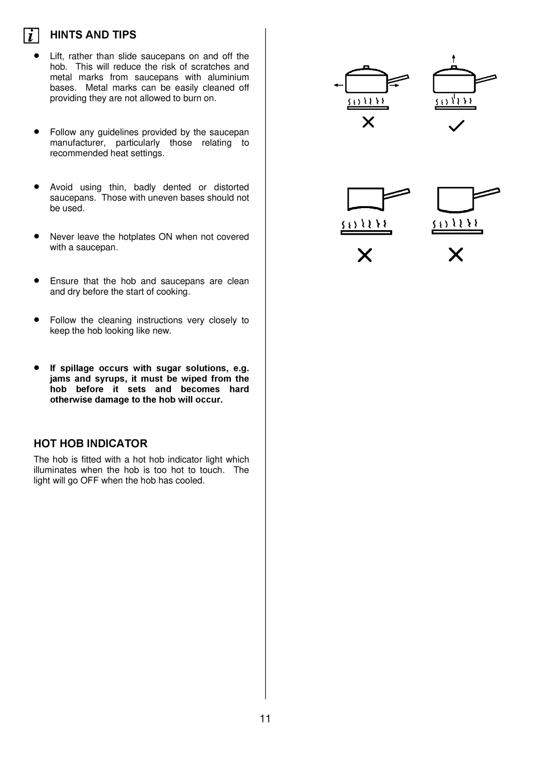 Electrolux 349095801 manual Hints and Tips, HOT HOB Indicator 