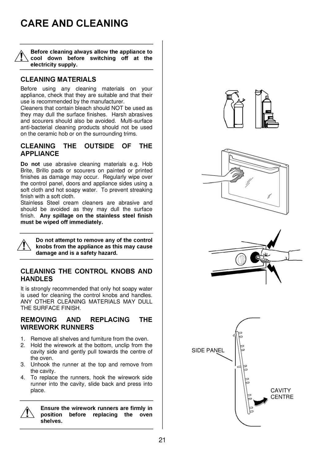 Electrolux 349095801 manual Care and Cleaning, Cleaning Materials, Cleaning the Outside of the Appliance 