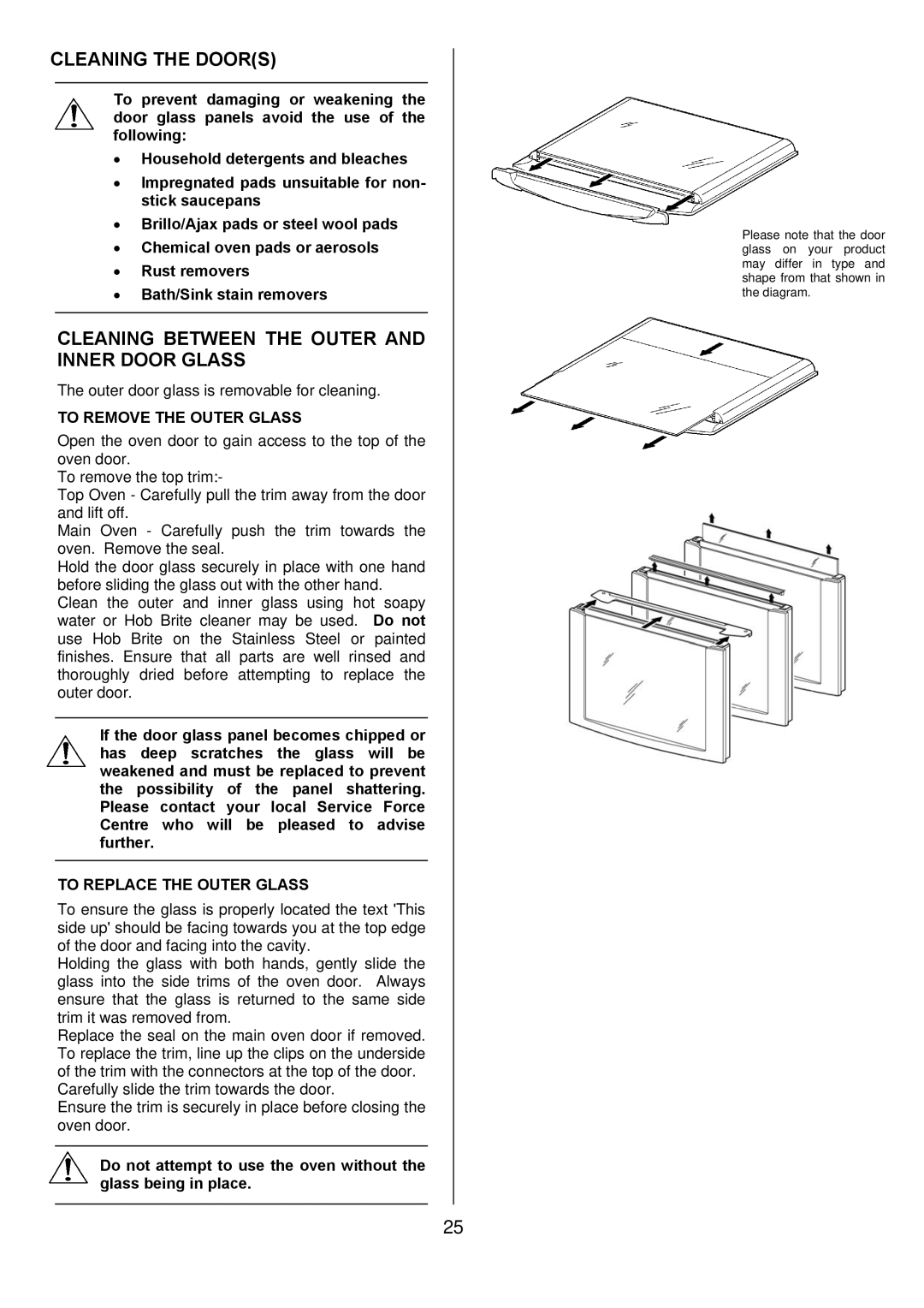 Electrolux 349095801 manual Cleaning the Doors, Cleaning Between the Outer and Inner Door Glass, To Remove the Outer Glass 