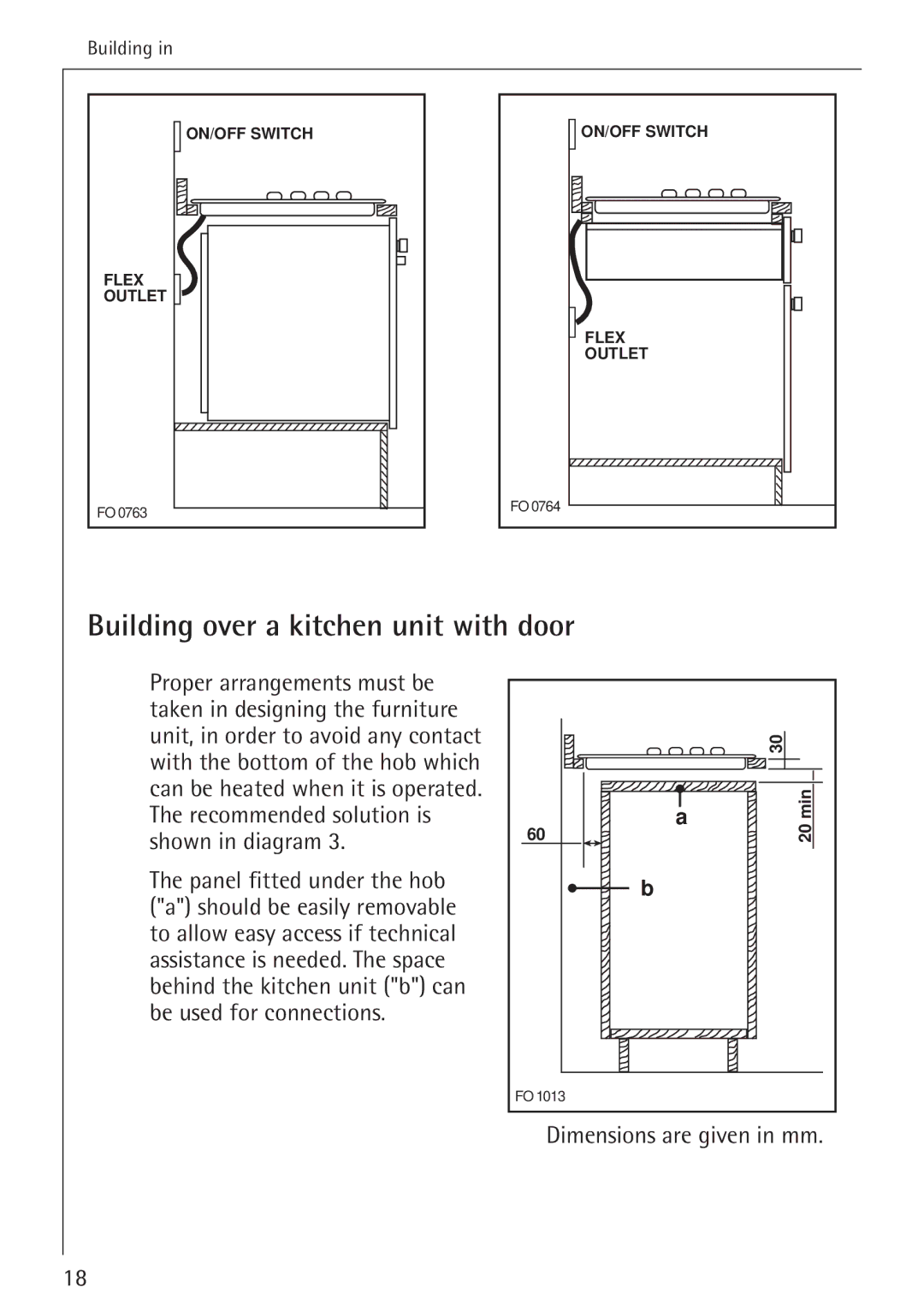 Electrolux 34942G operating instructions Building over a kitchen unit with door 