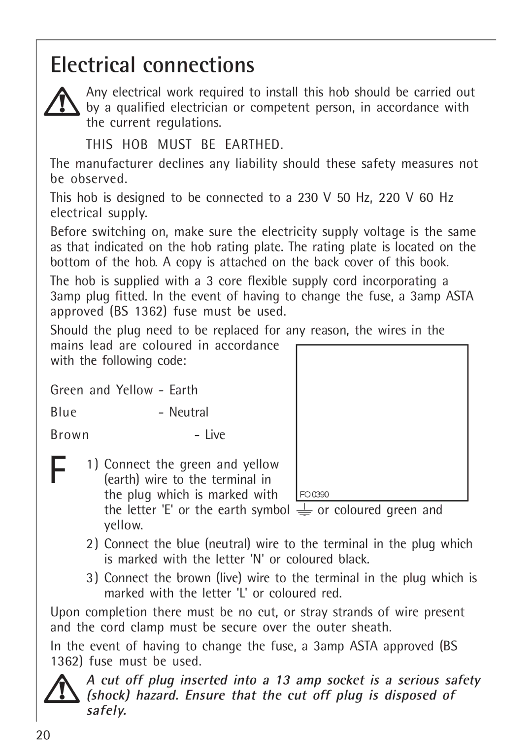 Electrolux 34942G operating instructions Electrical connections, This HOB Must be Earthed 