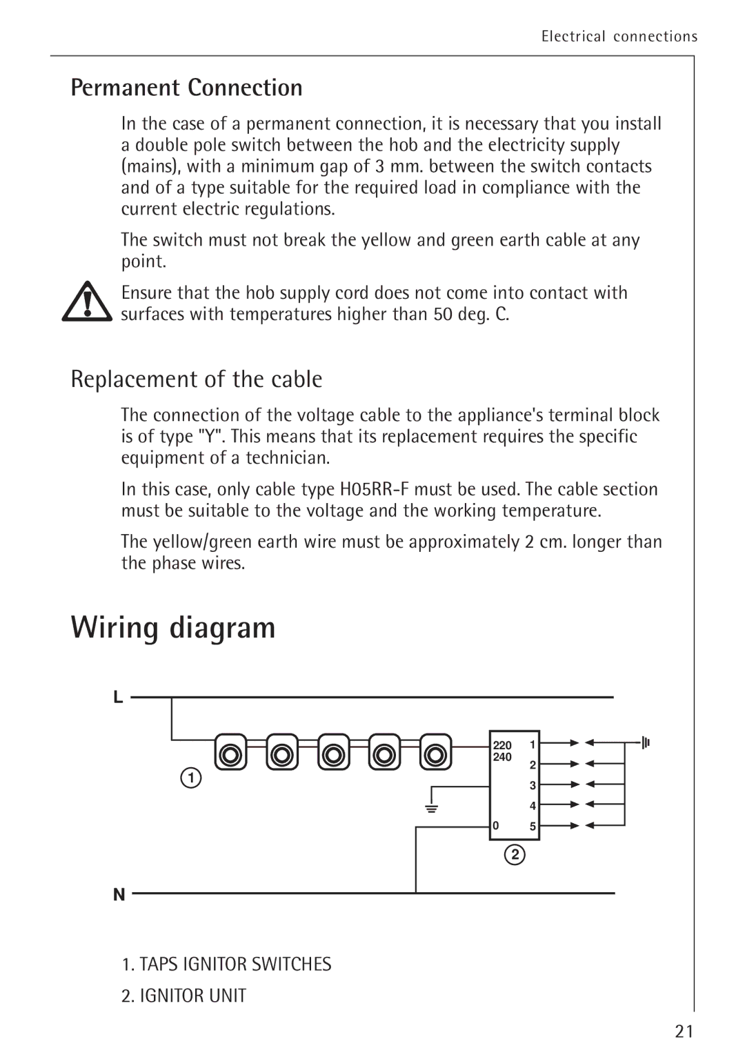 Electrolux 34942G operating instructions Wiring diagram, Permanent Connection 