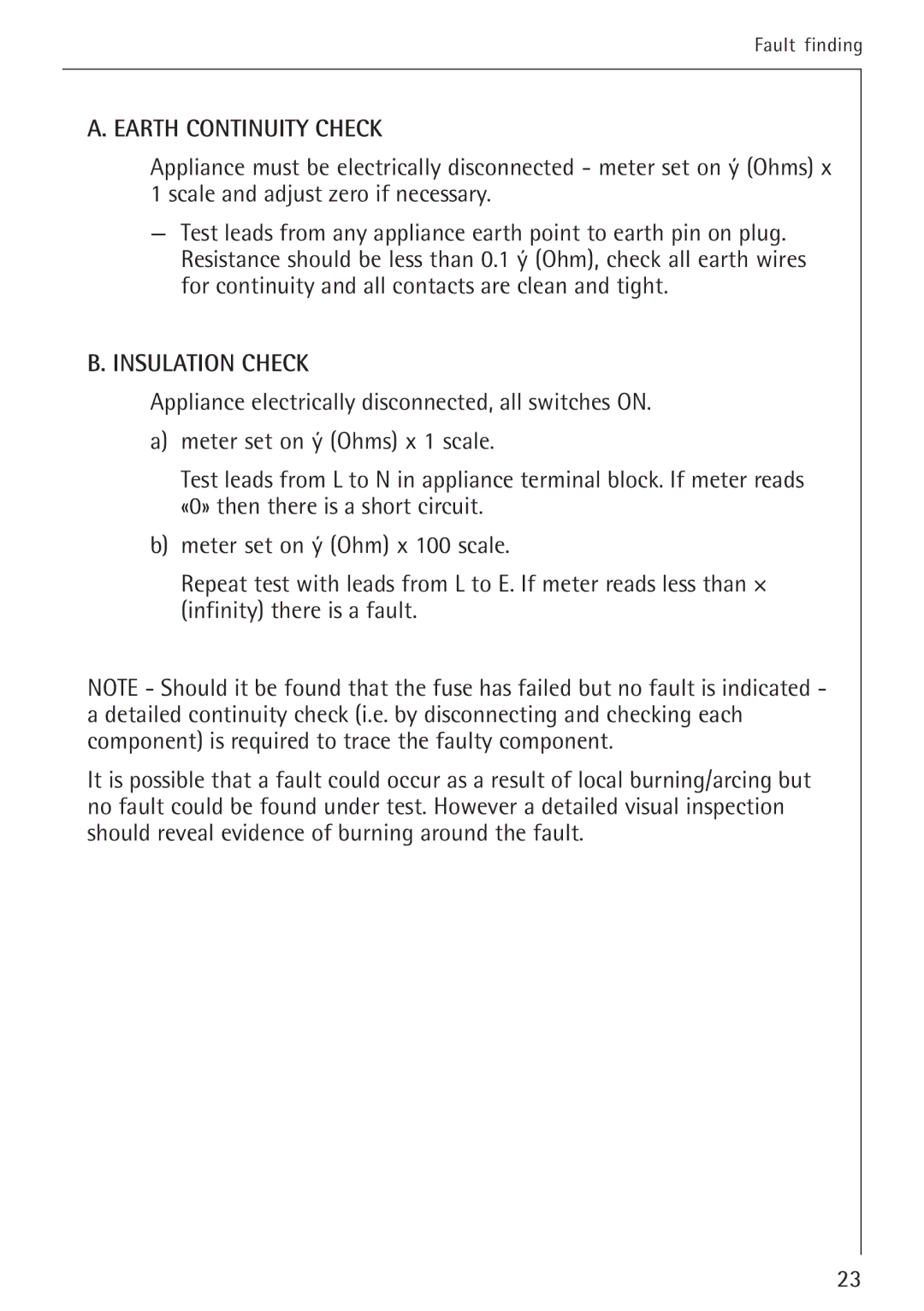 Electrolux 34942G operating instructions Earth Continuity Check 