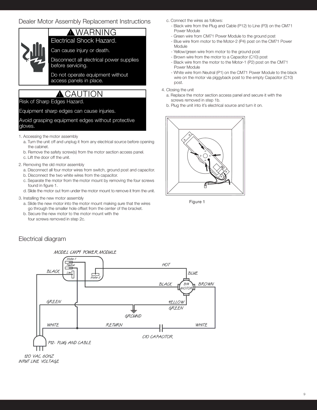 Electrolux 350 owner manual Dealer Motor Assembly Replacement Instructions, Electrical diagram 