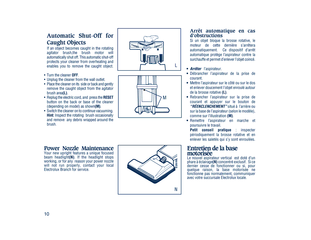 Electrolux 3500 SR Series manual Automatic Shut-Off for Caught Objects, Power Nozzle Maintenance 