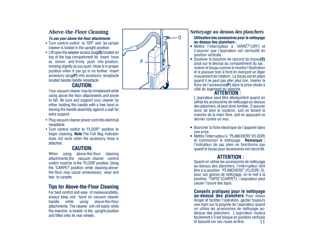 Electrolux 3500 SR Series manual Above-the-Floor Cleaning, Brancher la fiche électrique de lappareil dans une prise 