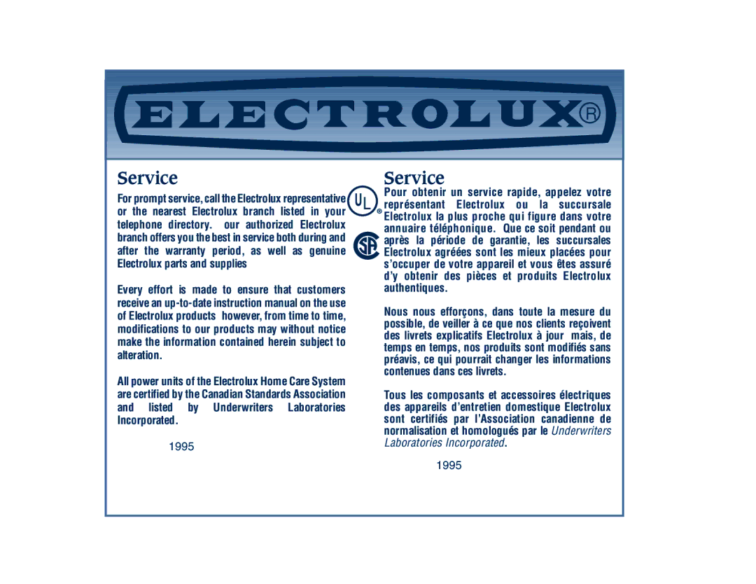 Electrolux 3500 SR Series manual Service 