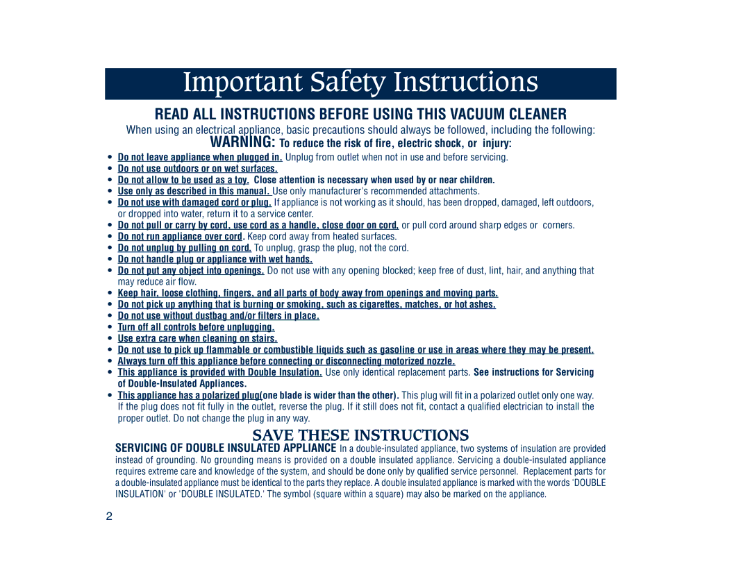 Electrolux 3500 SR Series manual Important Safety Instructions 