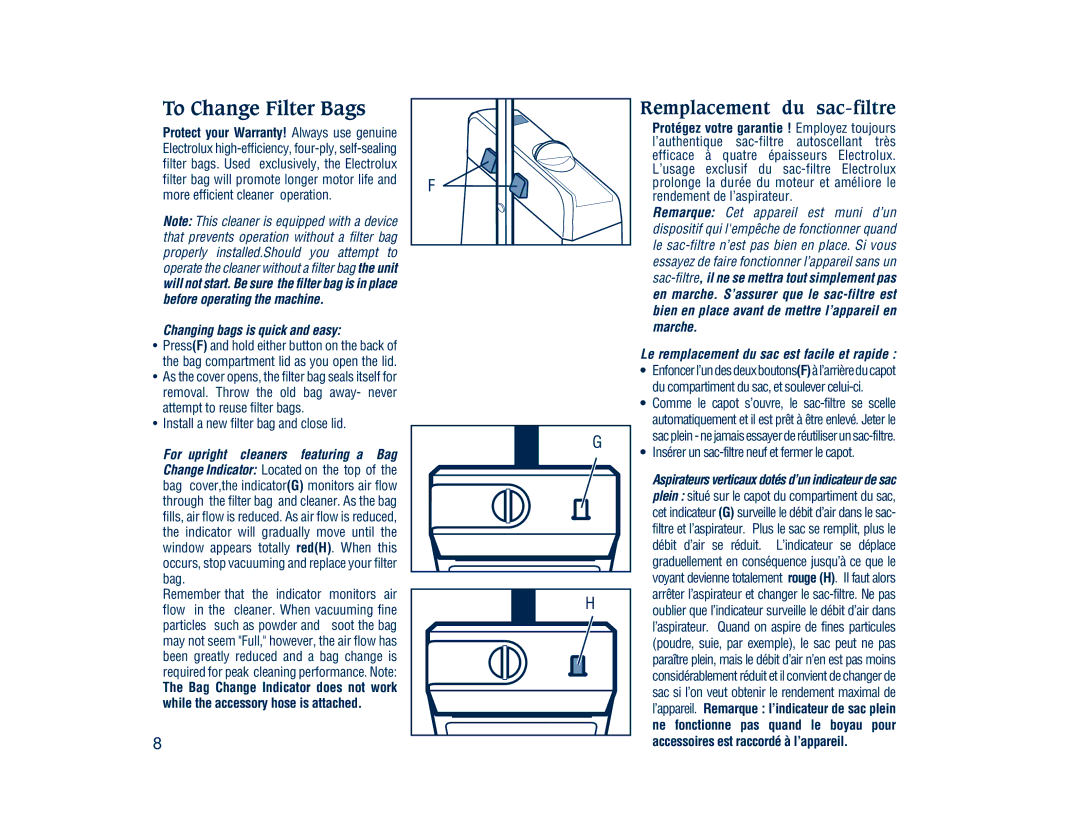 Electrolux 3500 SR Series manual To Change Filter Bags, Install a new filter bag and close lid 