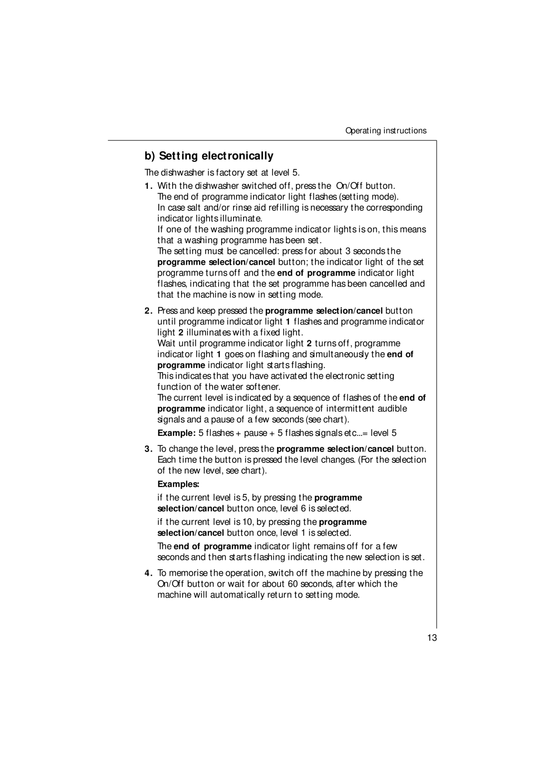 Electrolux 35085 VI manual Setting electronically, Examples 