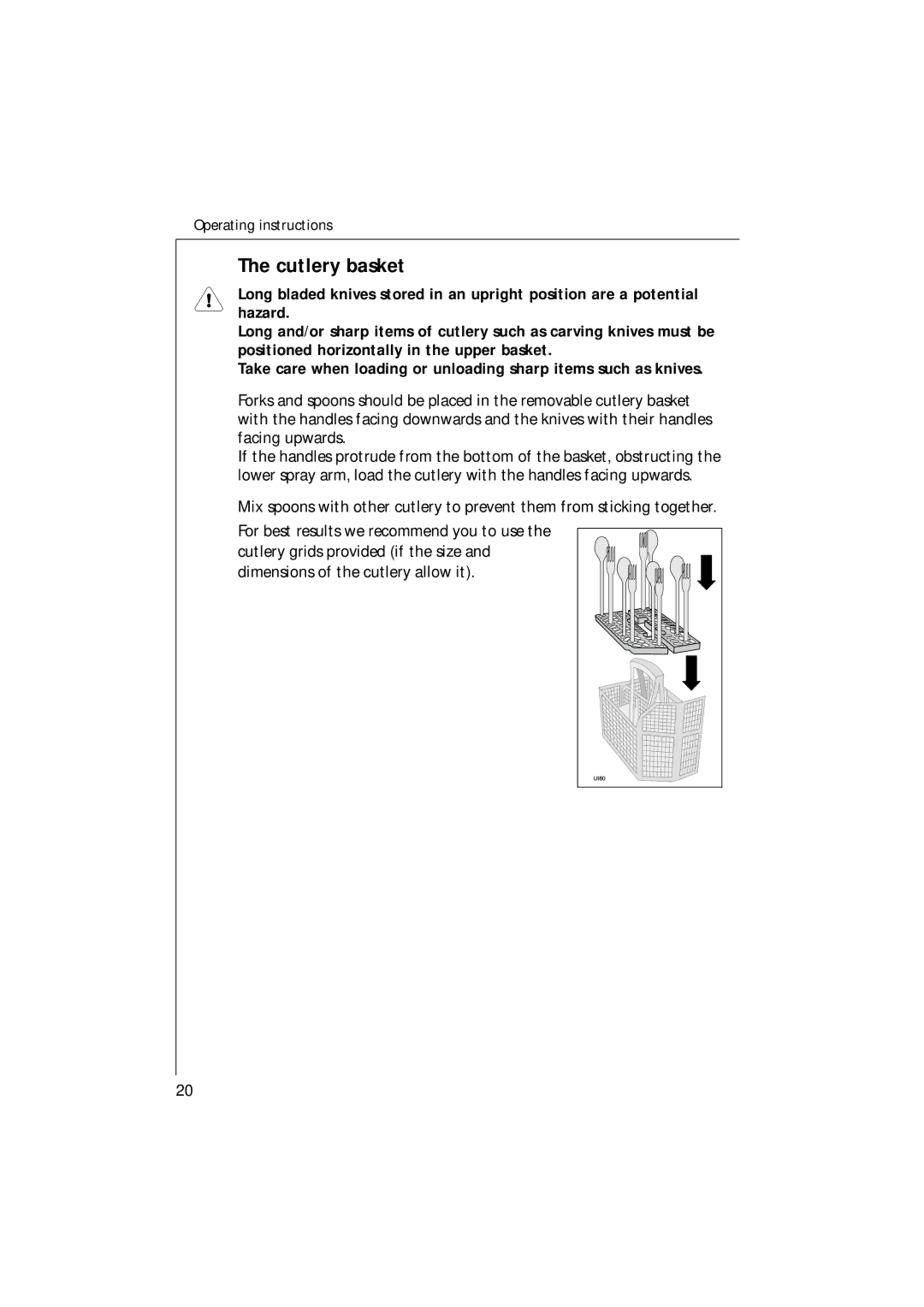 Electrolux 35085 VI manual Cutlery basket 